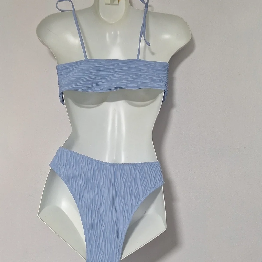 Zaful Light Blue Textured Bikini Set